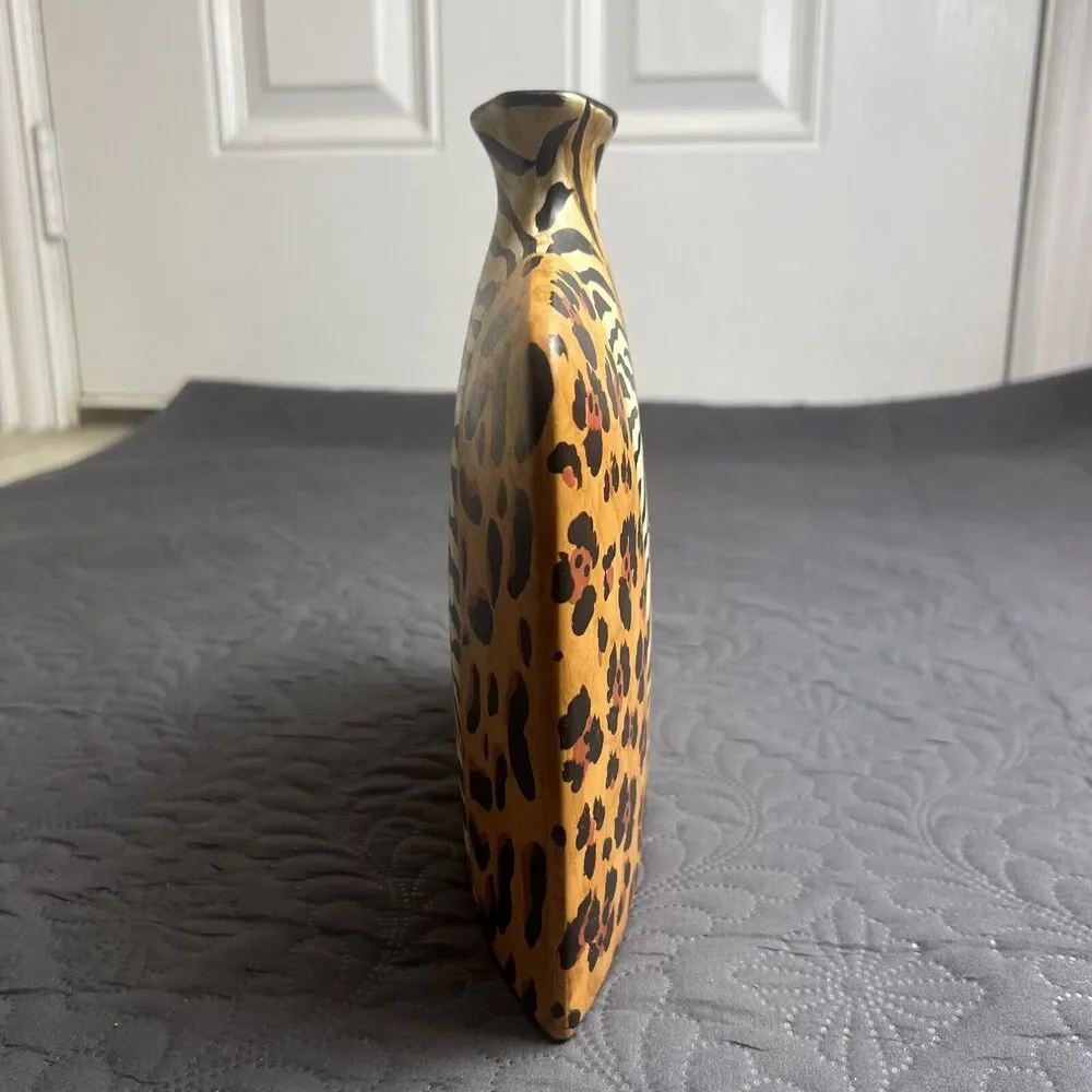 Medium Art Pottery Animal Print Flat Sided Rectangular Bud Vase Gift Home Decor